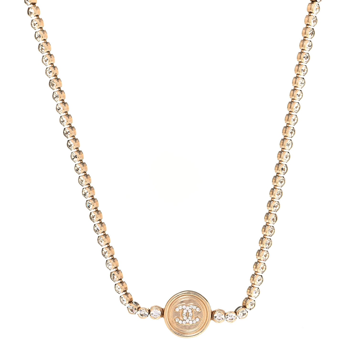 Chanel Crystal CC Chain Short Necklace Gold 1 of 4