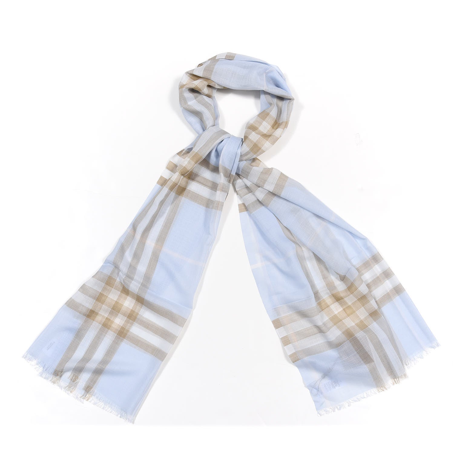 Burberry Wool Silk Gauze Giant Check Lightweight Scarf Pale Blue Archive Beige 1 of 4