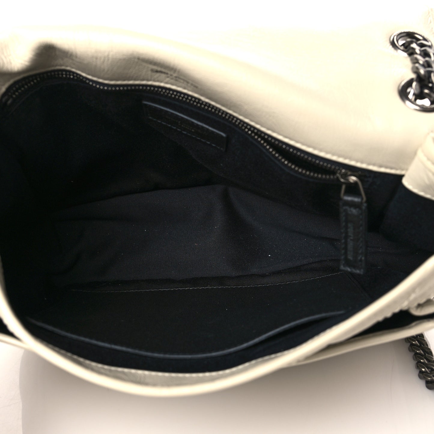 Crinkled Calfskin Matelasse Monogram Medium Niki Chain Satchel Blanc Vintage