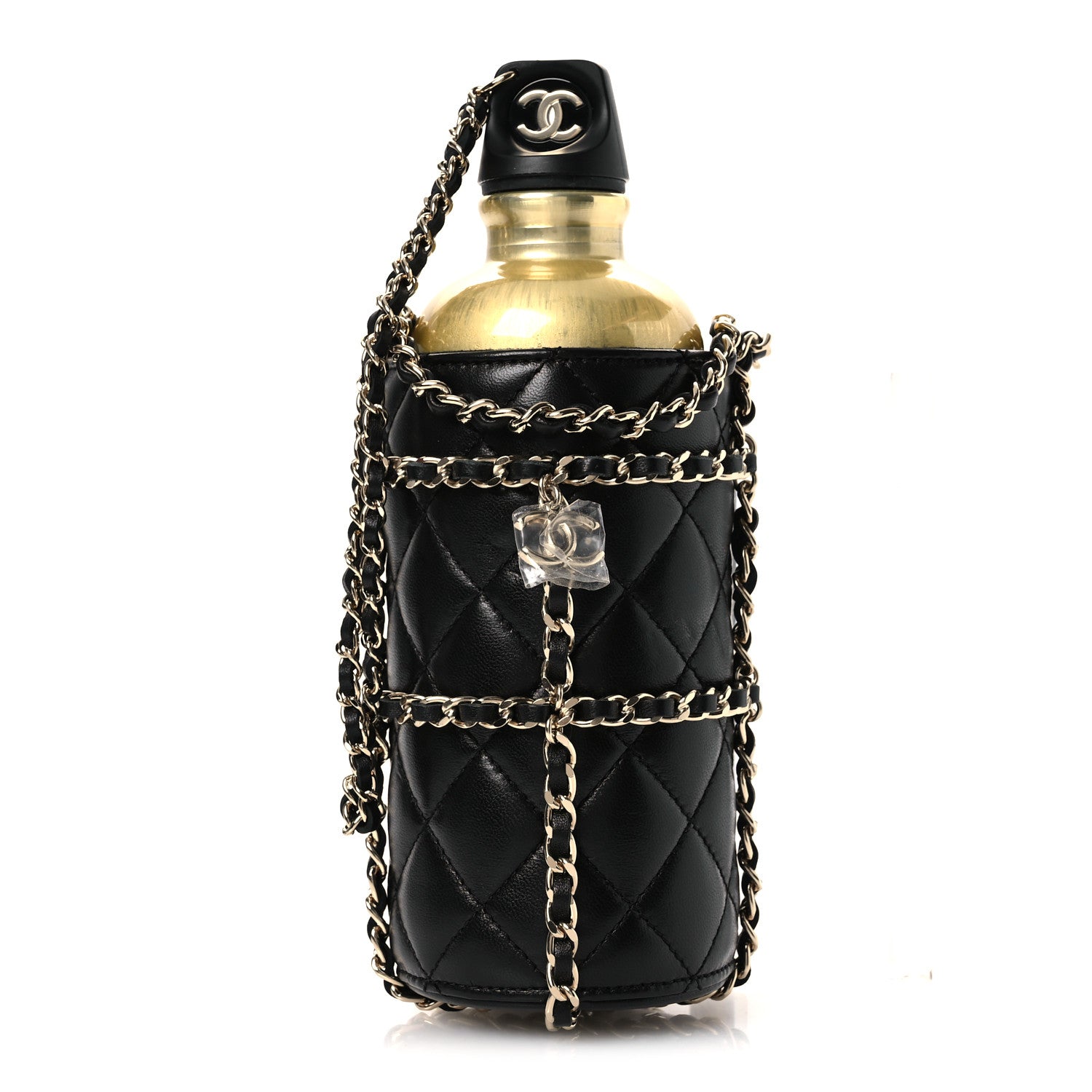 Chanel Lambskin Quilted CC To Drink Water Bottle Black Gold 1 of 12