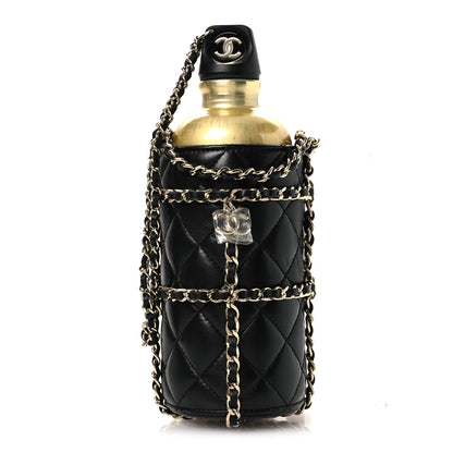 Chanel Lambskin Quilted CC To Drink Water Bottle Black Gold 1 of 12