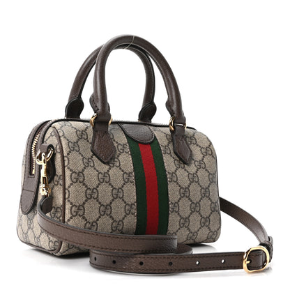 Gucci GG Supreme Monogram Textured Dollar Calfskin Web Mini Ophidia Top Handle Bag Beige Ebony New Acero 3 of 11