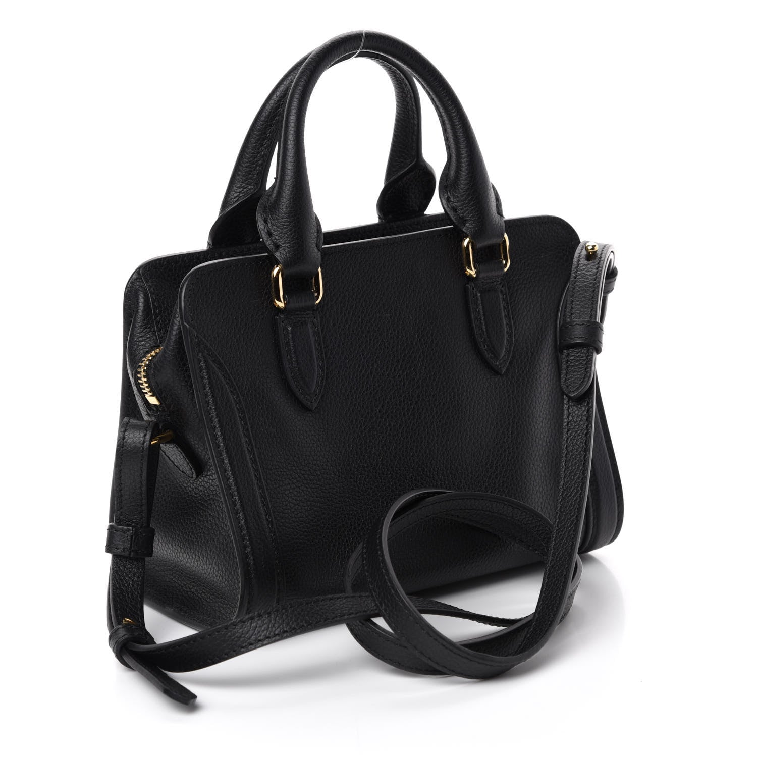 Alexander McQueen Pebbled Calfskin Mini Skull Padlock Zip Around Tote Black 3 of 10