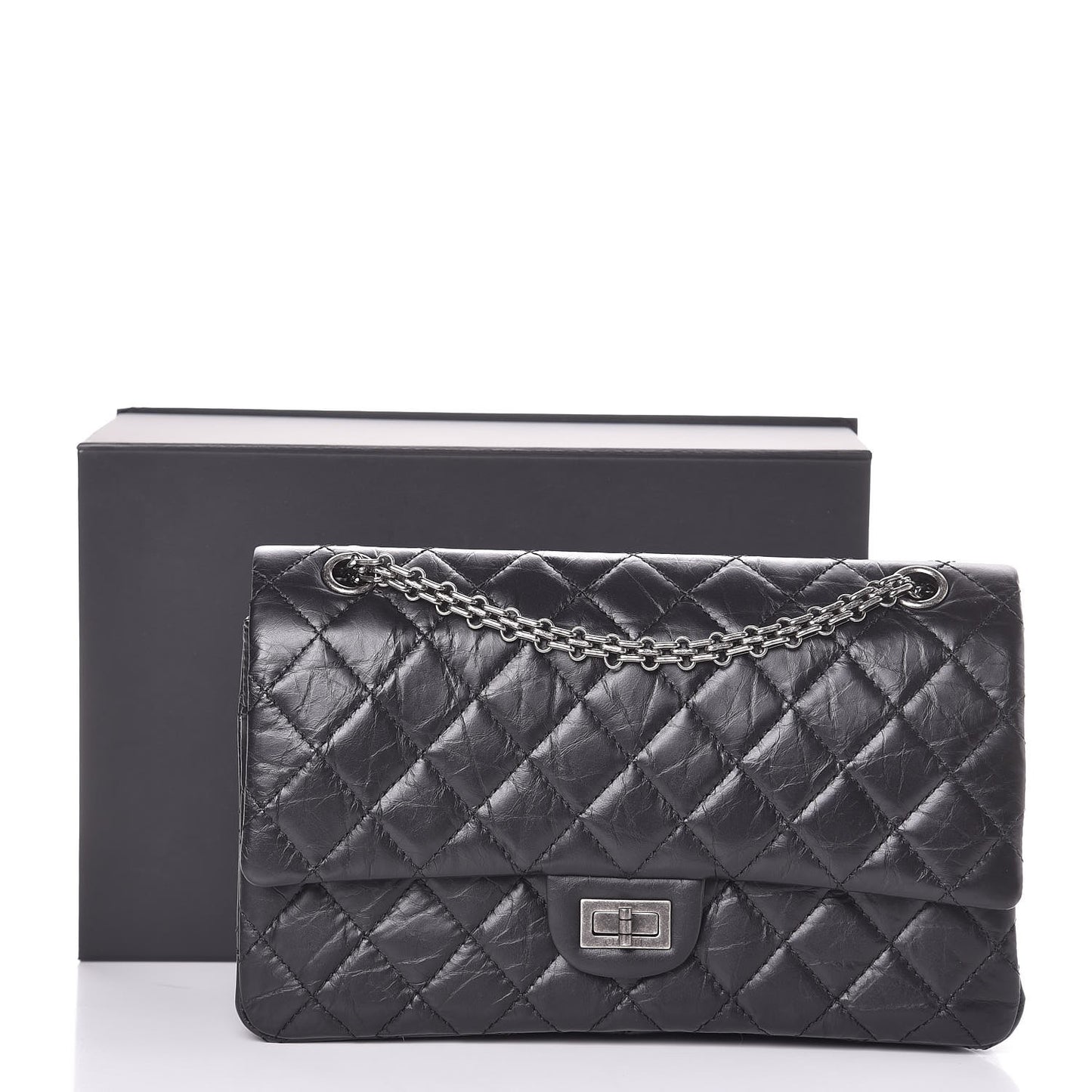 Metallic Aged Calfskin Quilted 2.55 Reissue 226 Flap Black