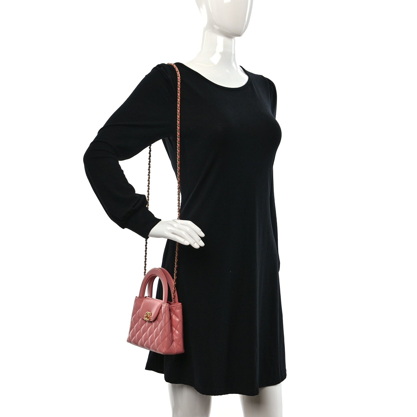 Shiny Aged Calfskin Quilted Nano Kelly Shopper Coral Pink