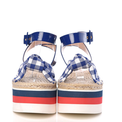 Gucci Patent Cotton Gingham Sefir Espadrille Platform Sandals 37 Blue White 2 of 10