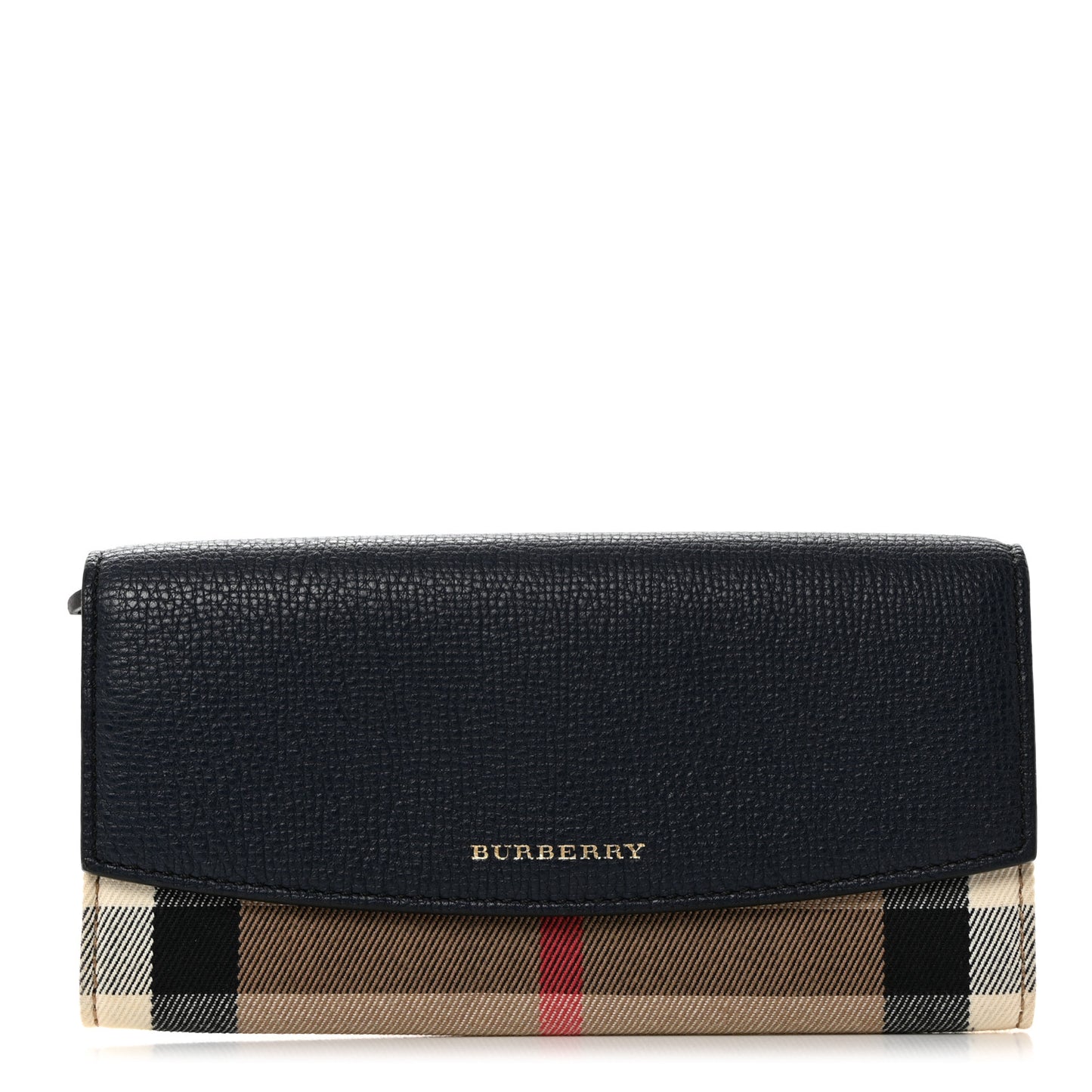 Grainy Calfskin House Check Porter Continental Wallet Navy