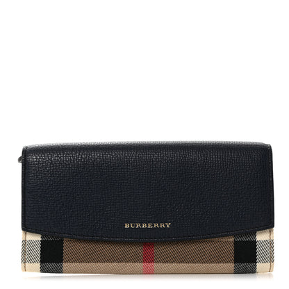 Burberry Grainy Calfskin House Check Porter Continental Wallet Navy 1 of 7
