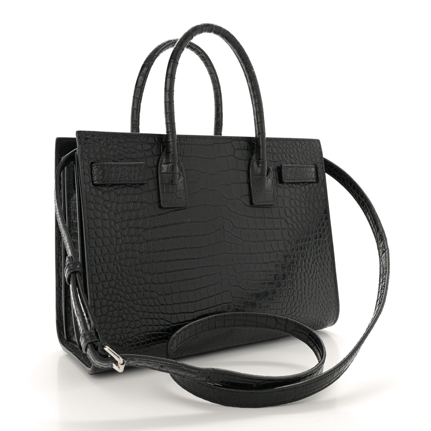 Saint Laurent Calfskin Crocodile Embossed Baby Sac De Jour Black 3 of 17