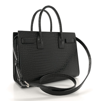 Saint Laurent Calfskin Crocodile Embossed Baby Sac De Jour Black 3 of 17