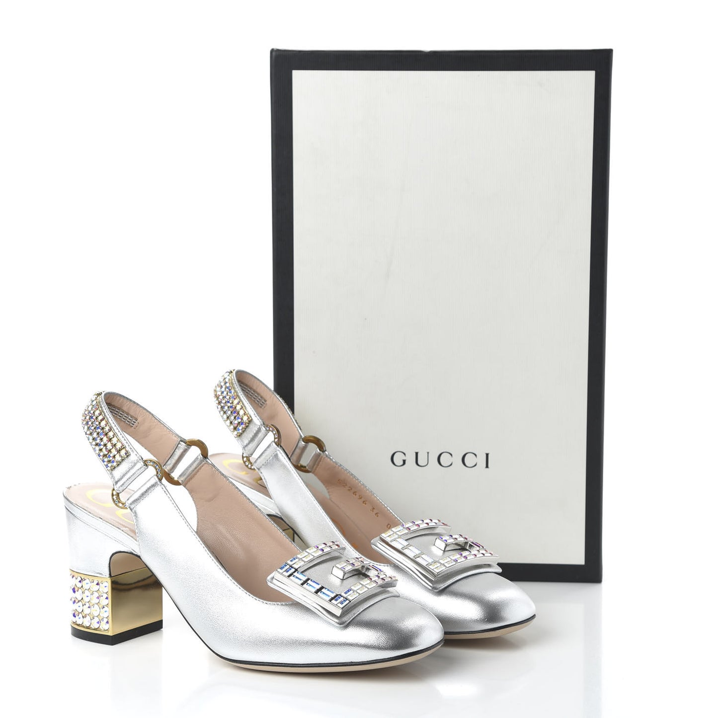 Metallic Nappa Crystal Square G Madelyn Slingbacks 36 Silver