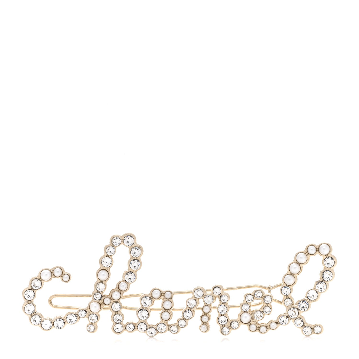 Chanel Metal Glass Swirling Pearls Hair Clip Gold 1 of 4