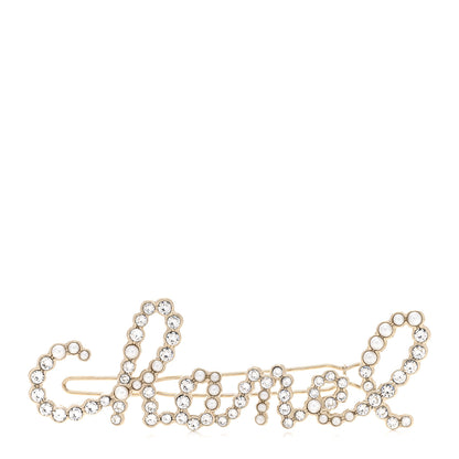 Chanel Metal Glass Swirling Pearls Hair Clip Gold 1 of 4