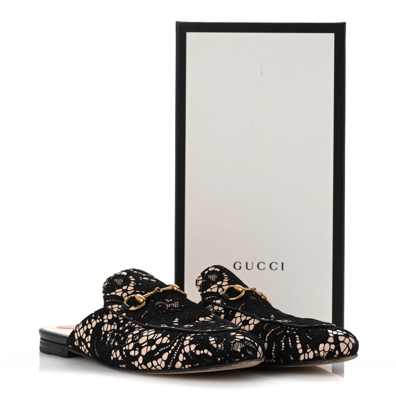 Gucci Lace Malaga Kid Womens Princetown Slippers 38.5 Black Skin Rose 12 of 12