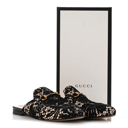 Gucci Lace Malaga Kid Womens Princetown Slippers 38.5 Black Skin Rose 12 of 12