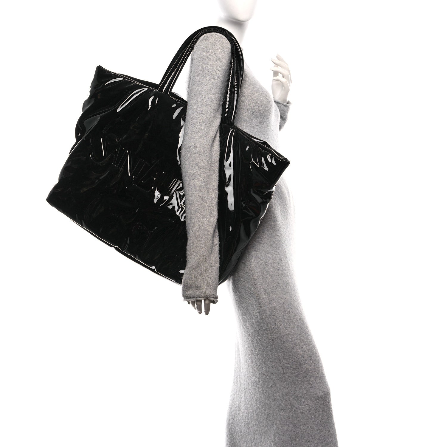 Saint Laurent Patent Wide Puffer Maxi Tote Black 2 of 9