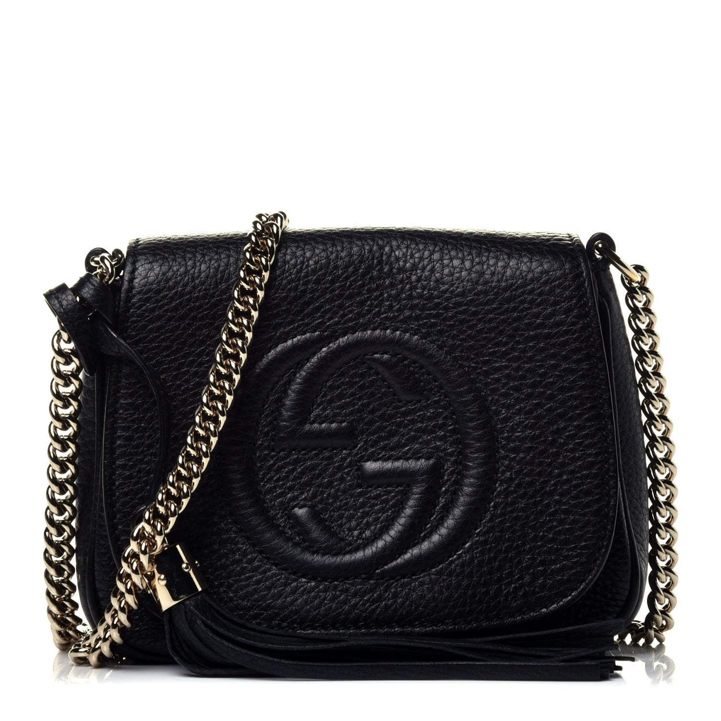 Pebbled Calfskin Small Soho Flap Crossbody Black