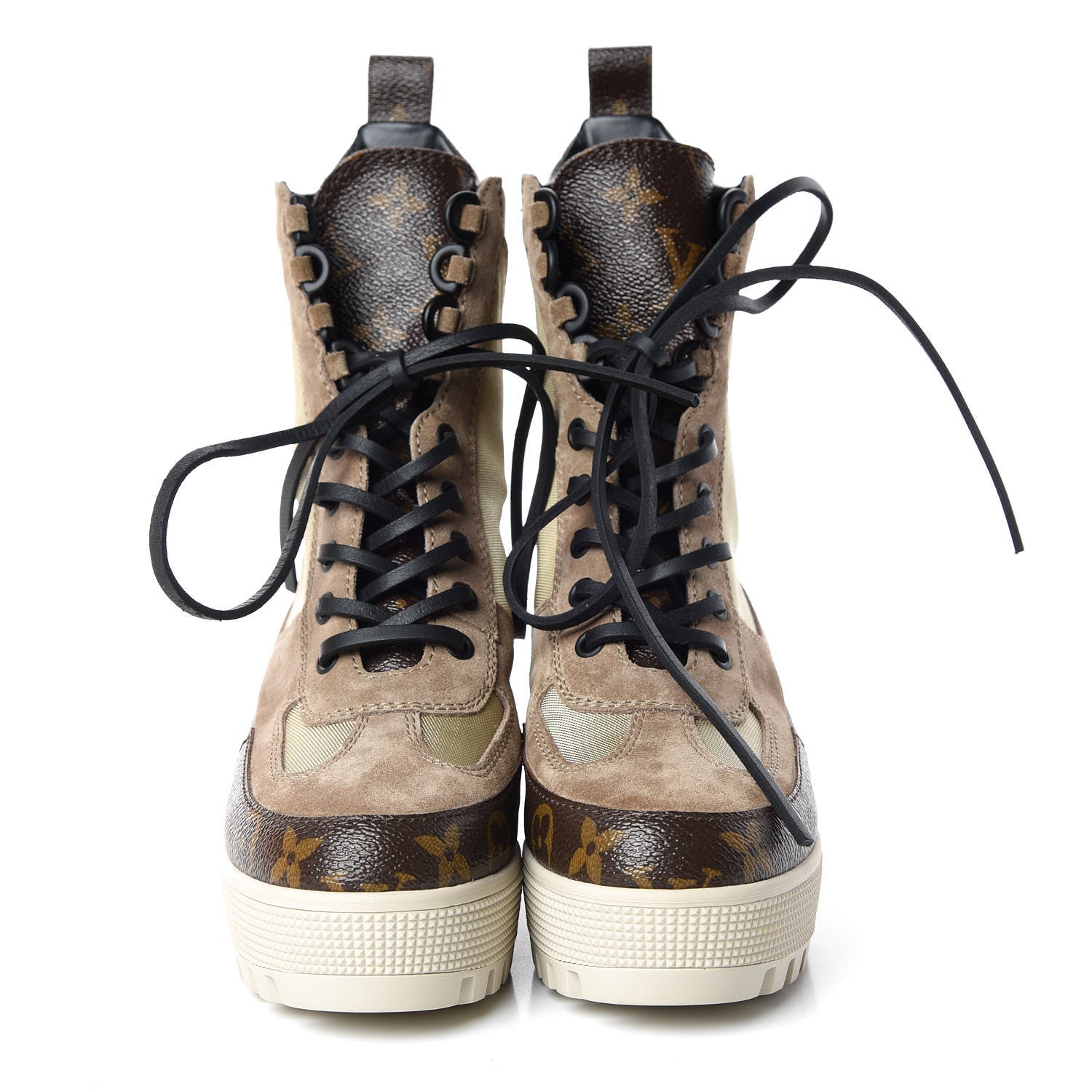 Louis Vuitton Suede Calfskin Monogram Laureate Platform Desert Boots 35 Beige 2 of 8