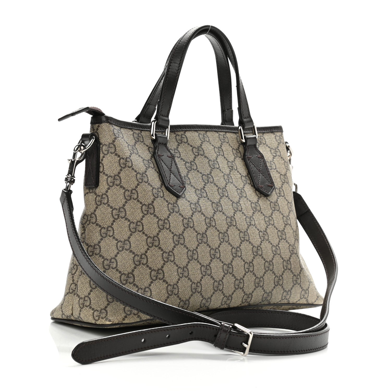 Gucci GG Supreme Monogram Small Zippered Tote Dark Brown 3 of 8