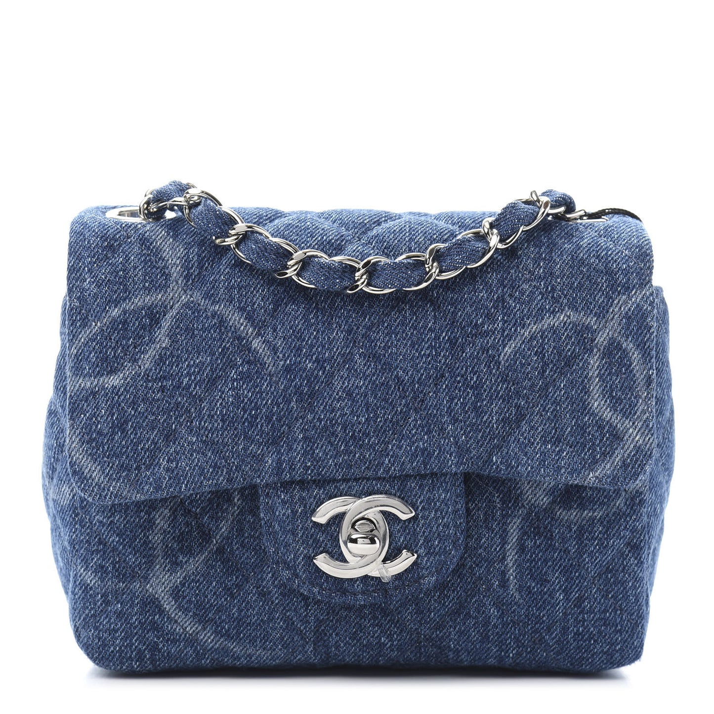 Denim CC Quilted Mini Square Flap Blue