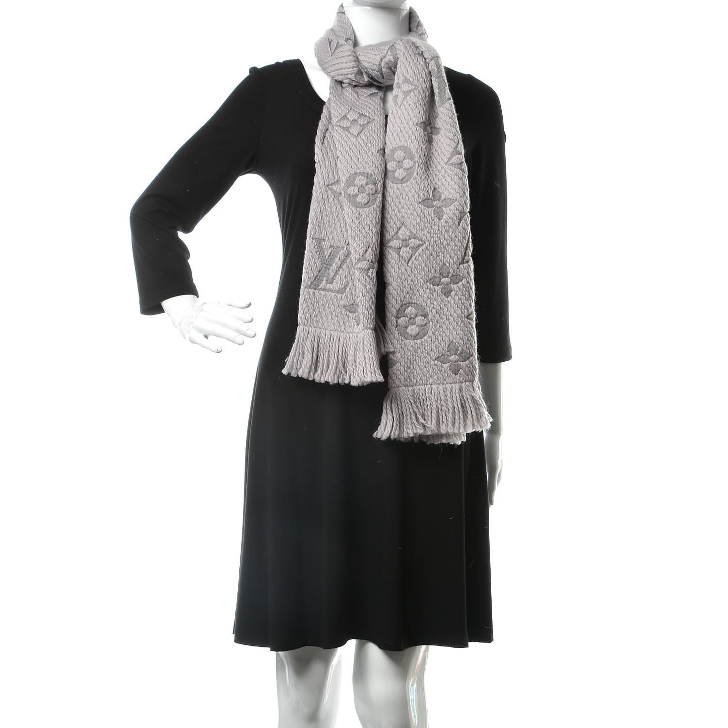 Wool Silk Logomania Scarf Pearl Grey