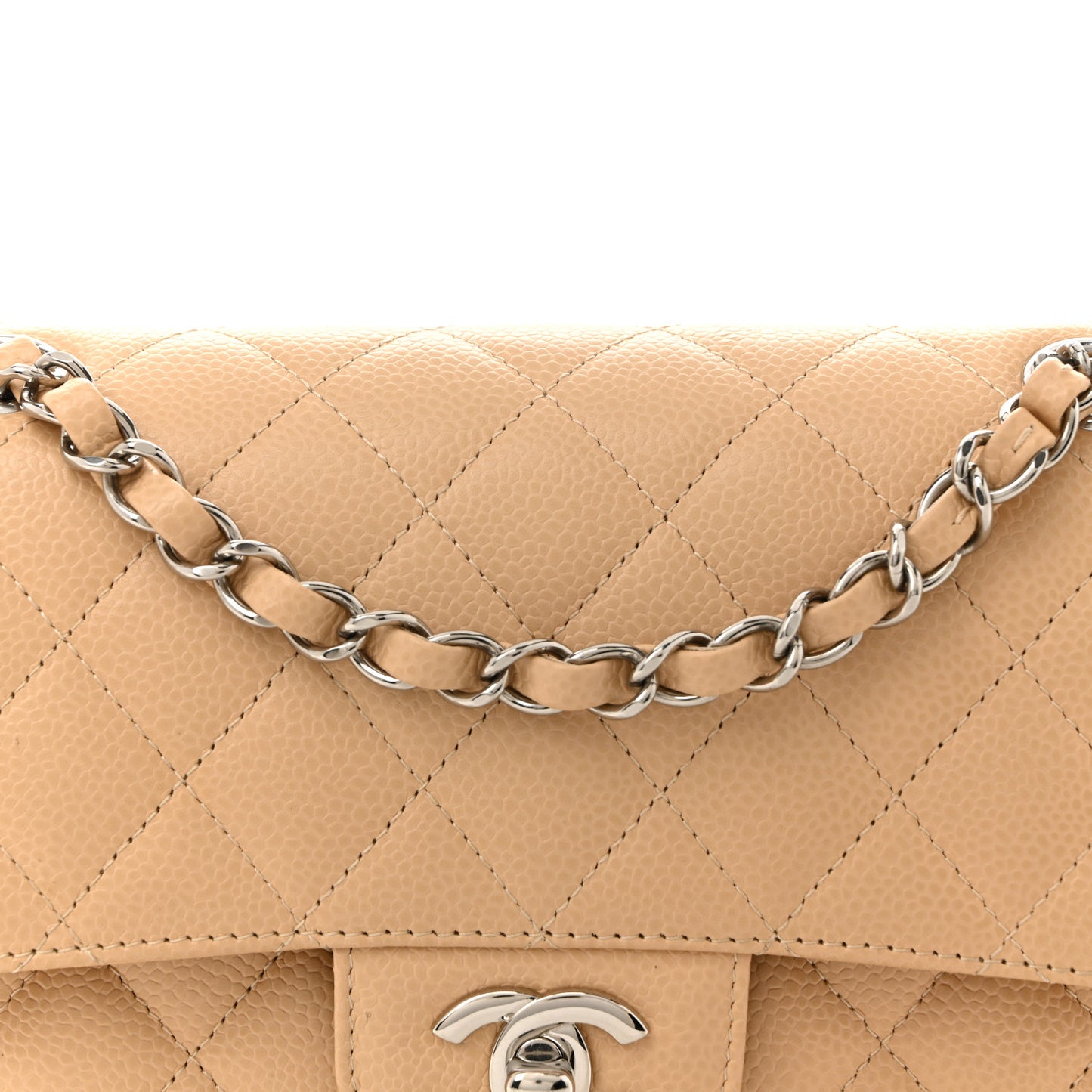 Caviar Quilted Small Double Flap Beige