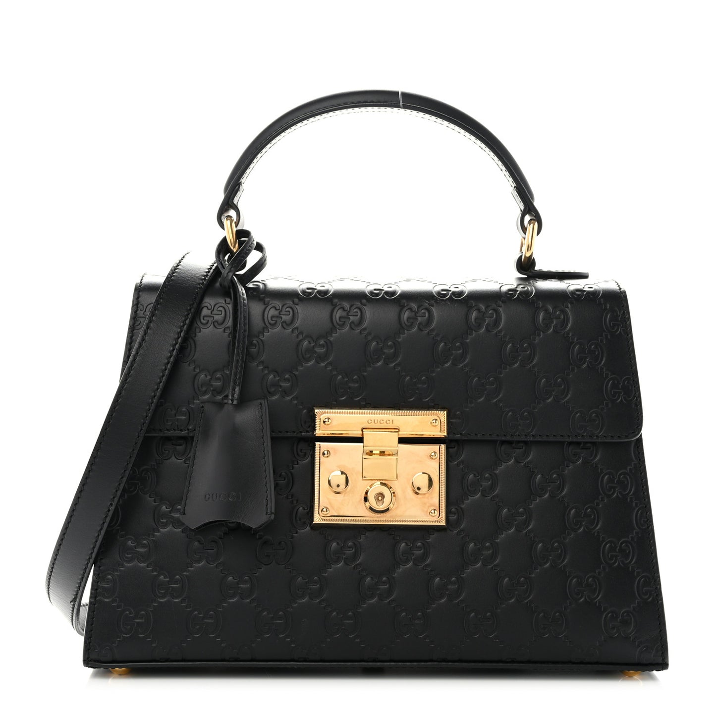 Guccissima Signature Small Padlock Top Handle Bag Black
