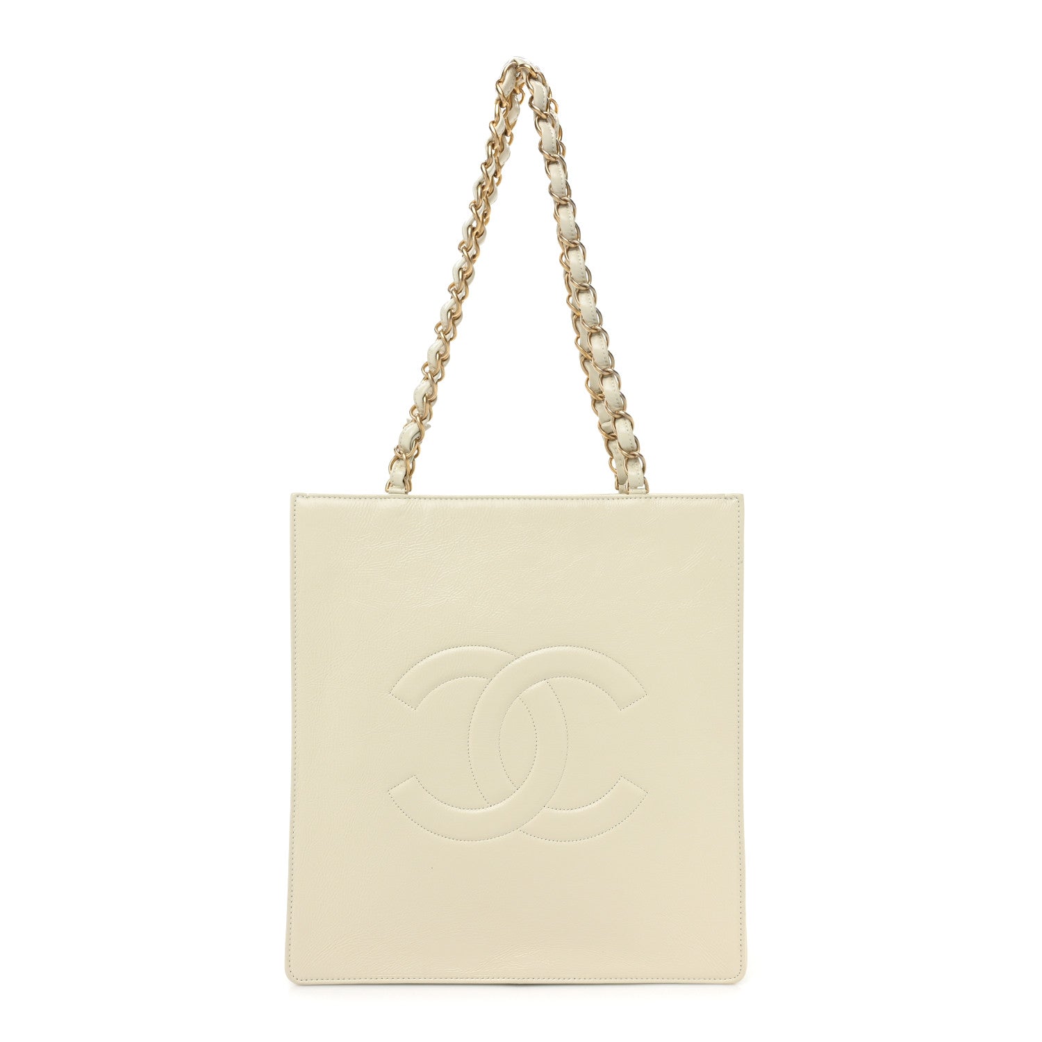 Chanel Shiny Aged Calfskin North South Shopping Bag White 1 of 13