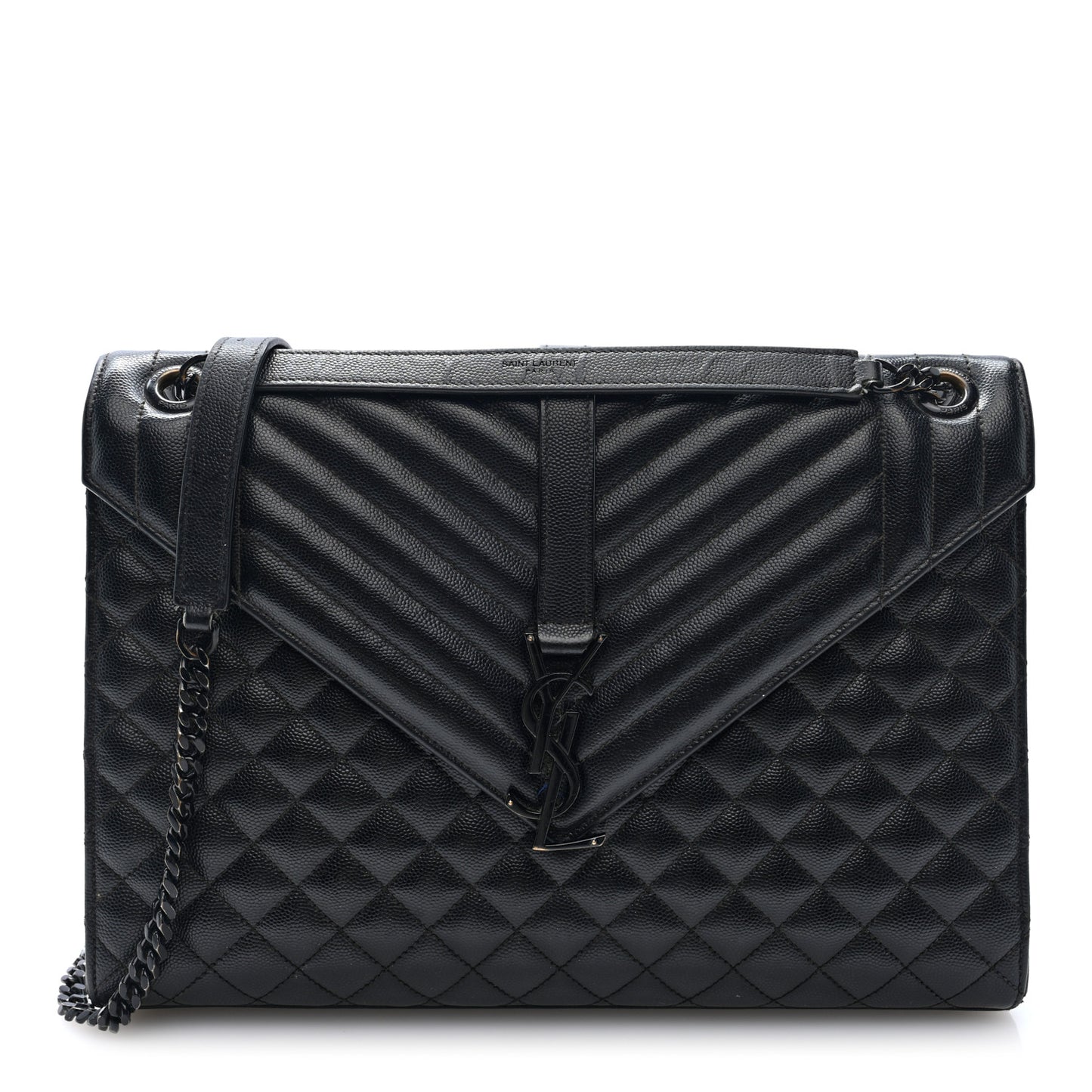 Grain De Poudre Textured Mixed Matelasse Large Triquilt Monogram Monochrome Satchel Black