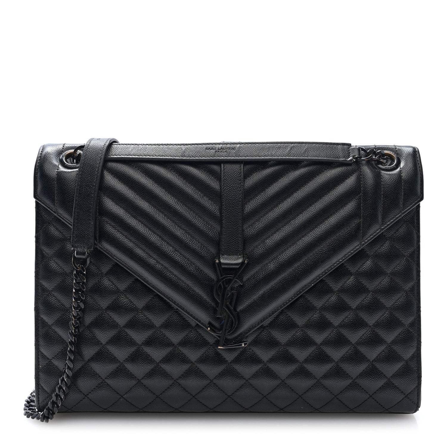 Saint Laurent Grain De Poudre Textured Mixed Matelasse Large Triquilt Monogram Monochrome Satchel Black 1 of 9
