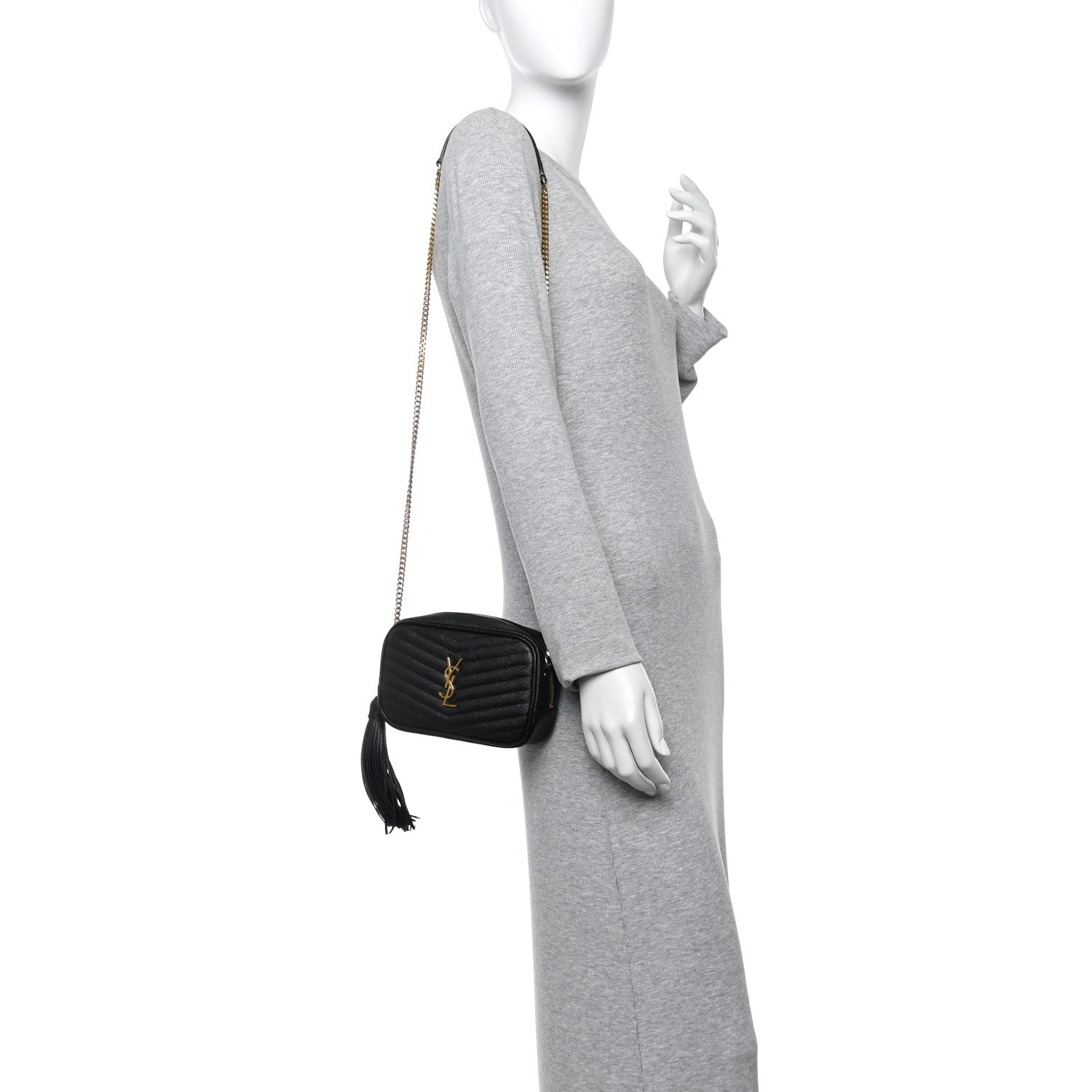 Saint Laurent Grain De Poudre Matelasse Monogram Mini Lou Camera Bag Black 3 of 19