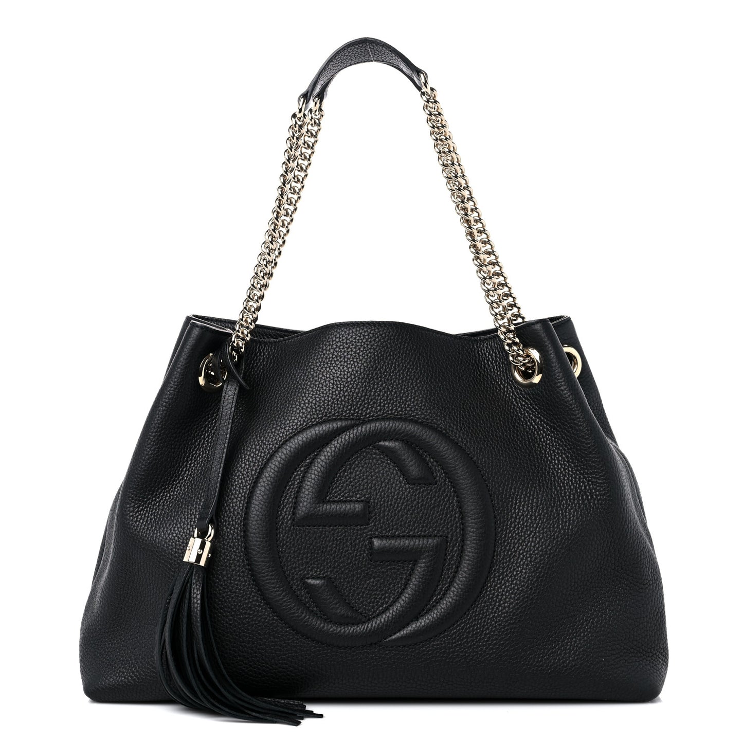 Pebbled Calfskin Medium Soho Chain Shoulder Bag Black