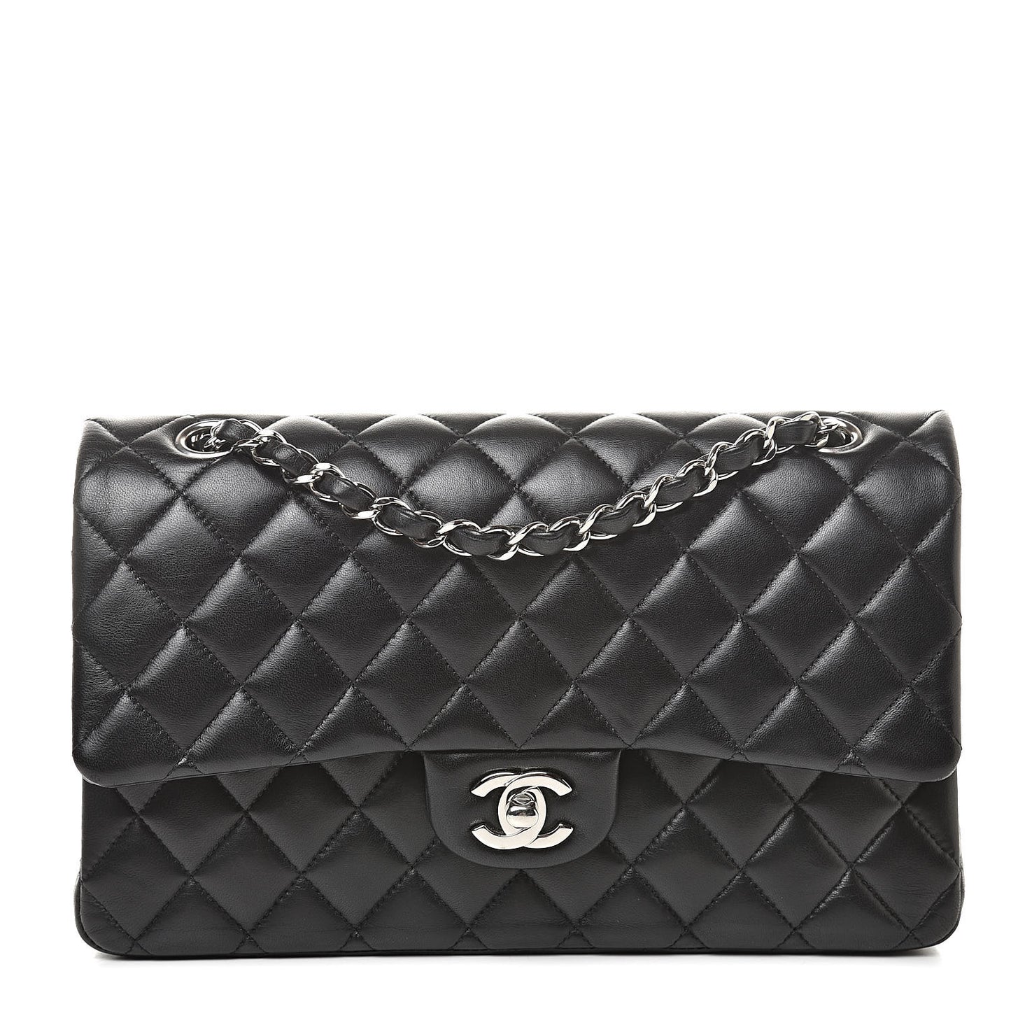 Lambskin Quilted Medium Double Flap Black