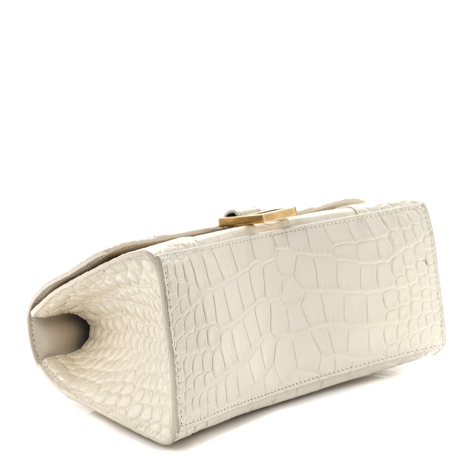 Balenciaga Shiny Calfskin Crocodile Embossed Small Hourglass Top Handle Bag Cream 3 of 10