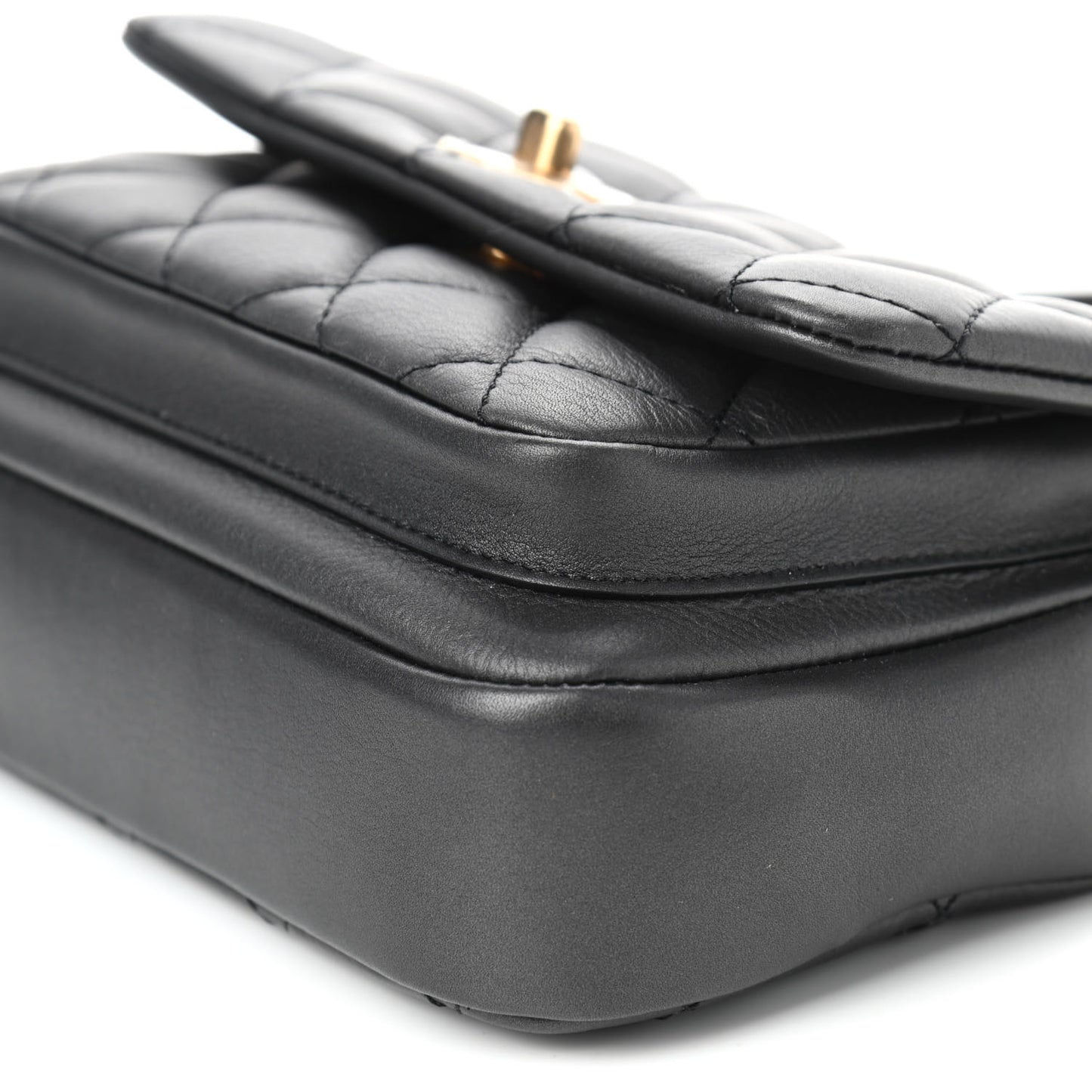 Calfskin Quilted Top Handle Flap Black