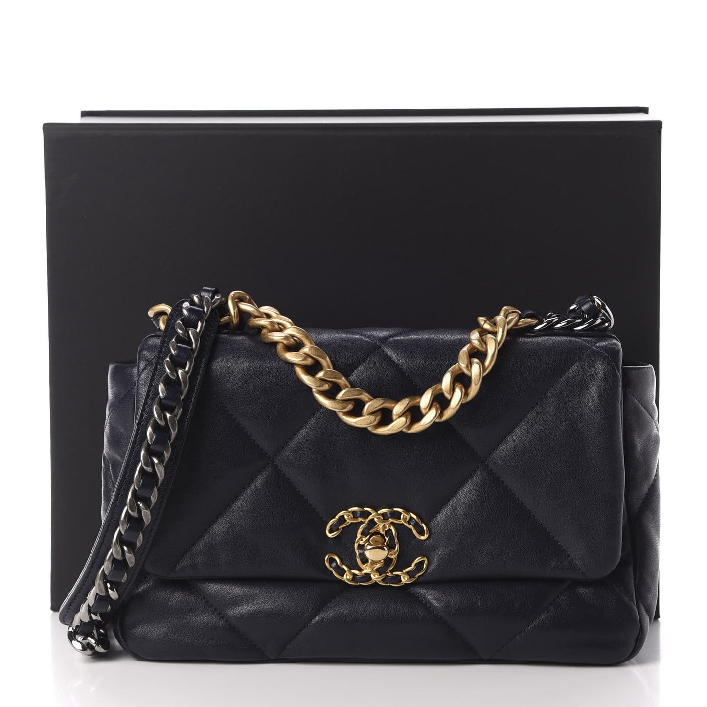 Lambskin Quilted Medium 19 Flap Navy Blue