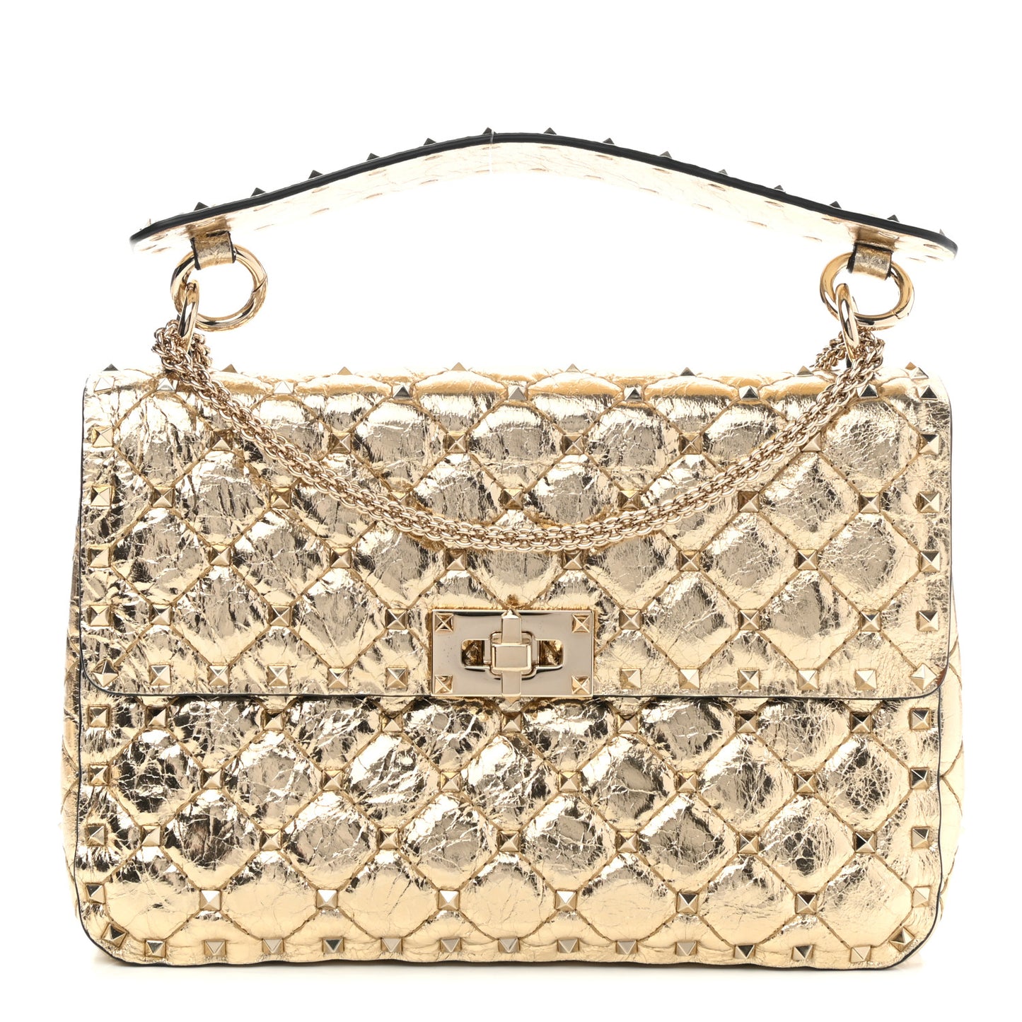 Metallic Wrinkled Lambskin Medium Rockstud Spike Shoulder Bag Mekong