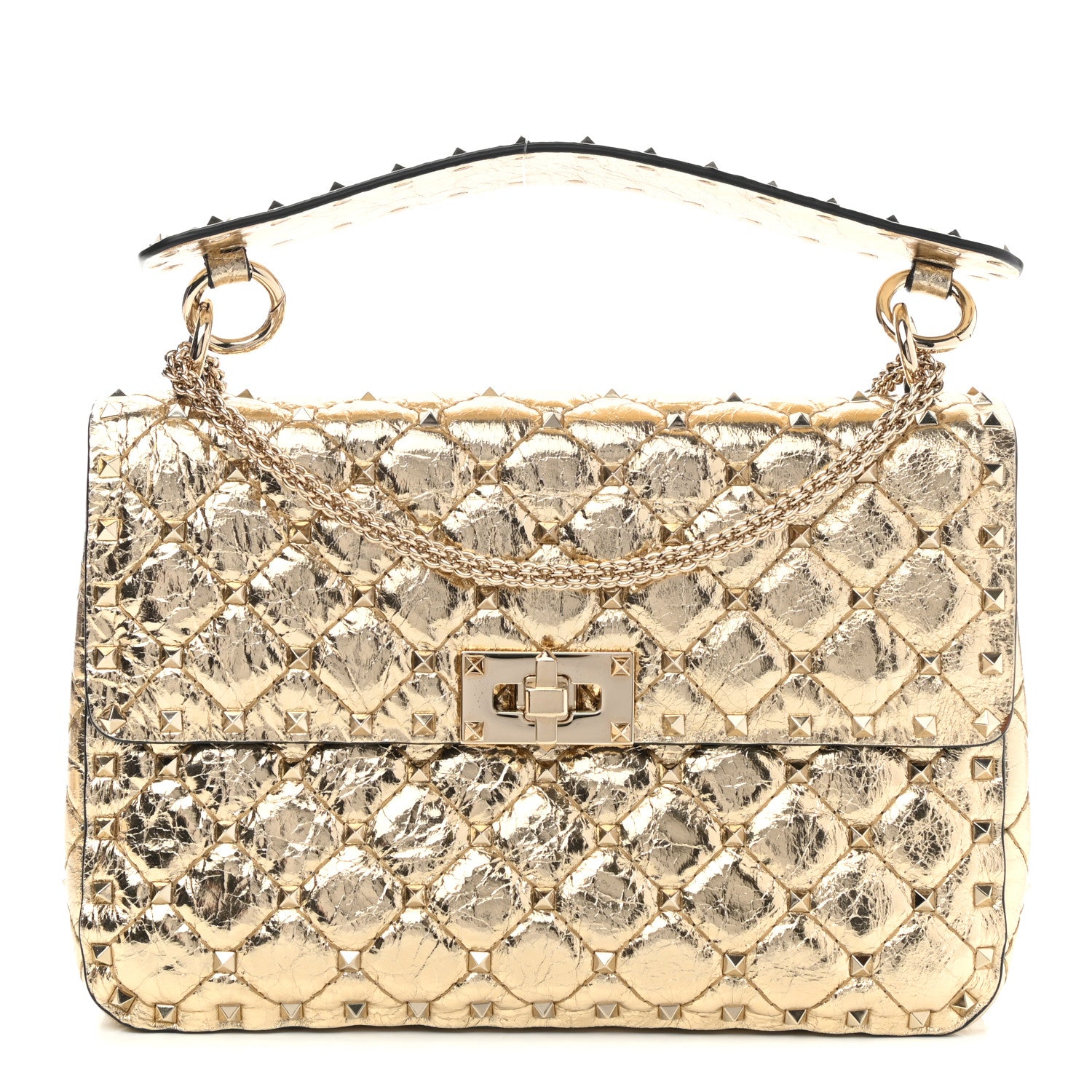 Valentino Garavani Metallic Wrinkled Lambskin Medium Rockstud Spike Shoulder Bag Mekong 1 of 6