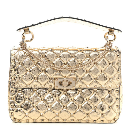 Valentino Garavani Metallic Wrinkled Lambskin Medium Rockstud Spike Shoulder Bag Mekong 1 of 6