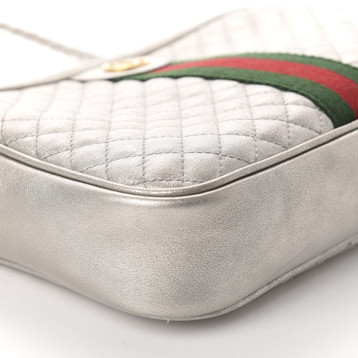 Laminated Nappa Web Trapuntata Small GG Shoulder Bag Argento