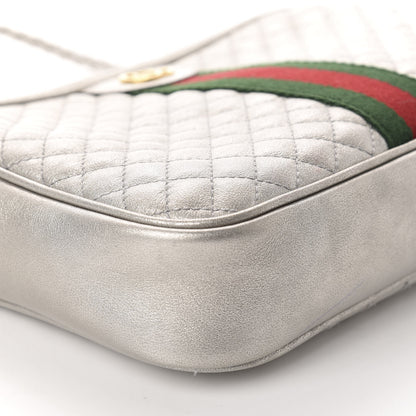 Gucci Laminated Nappa Web Trapuntata Small GG Shoulder Bag Argento 6 of 12