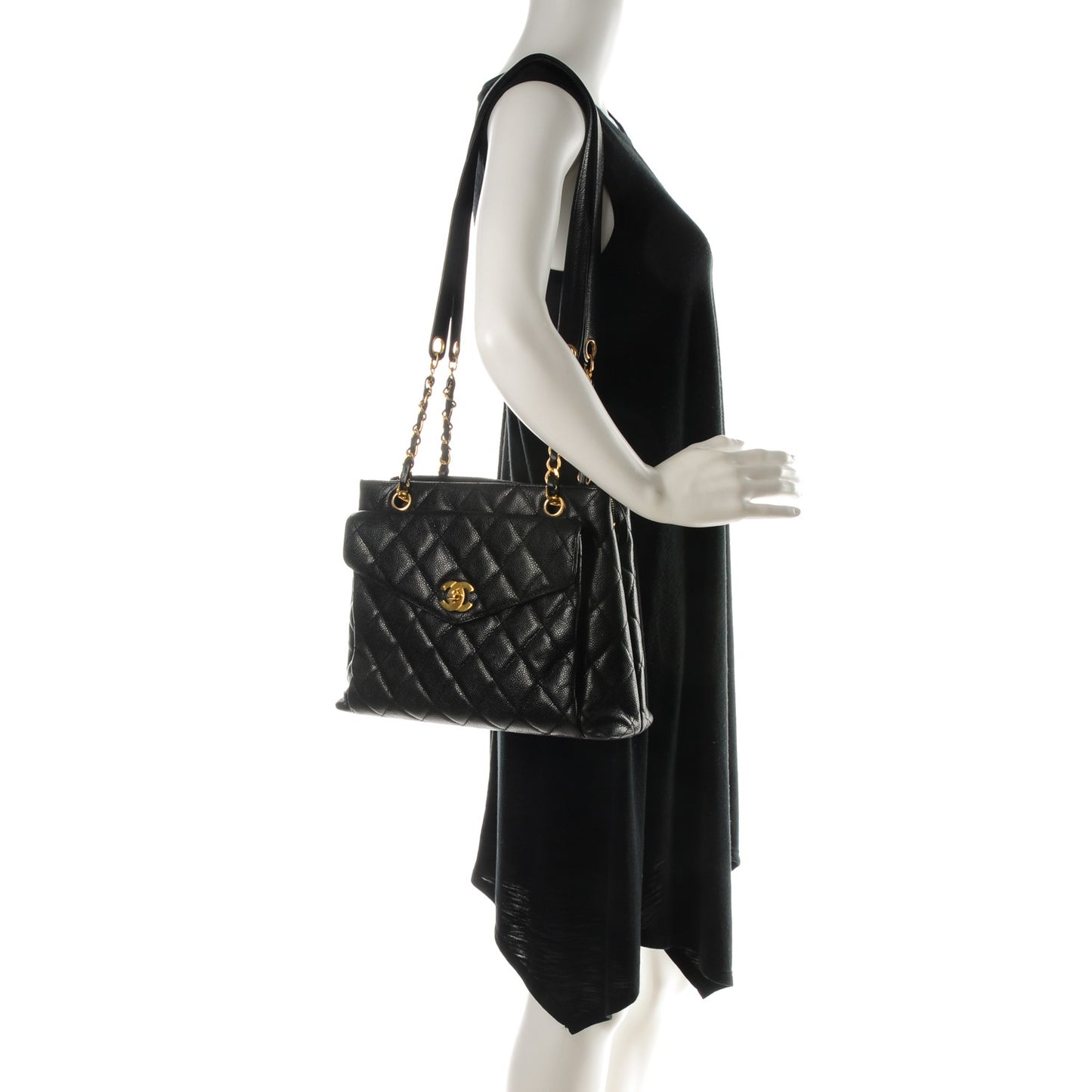 Caviar Quilted Flap Shoulder Bag Black