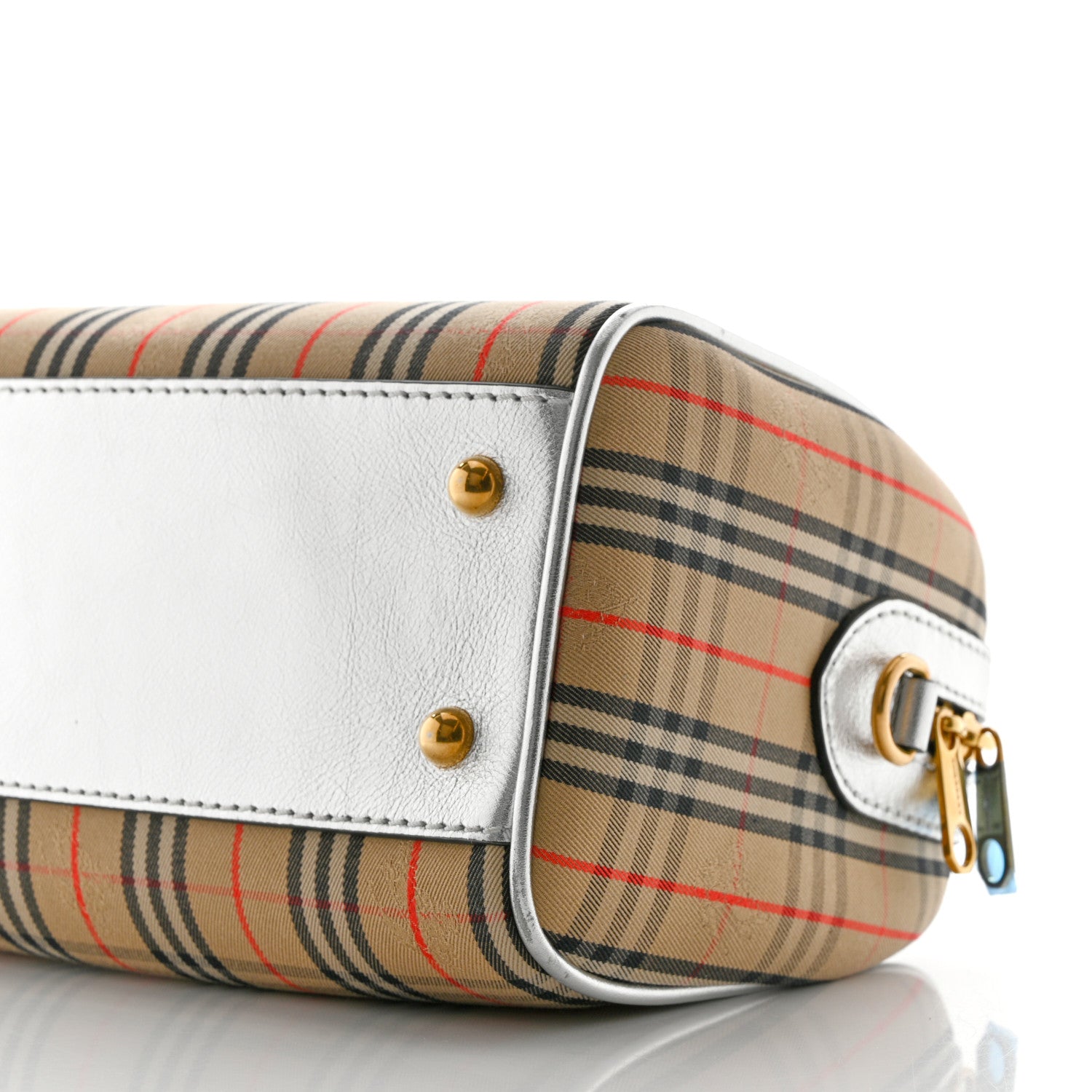 Burberry Smooth Calfskin 1983 Knight Check Link Bowling Bag Silver 10 of 10