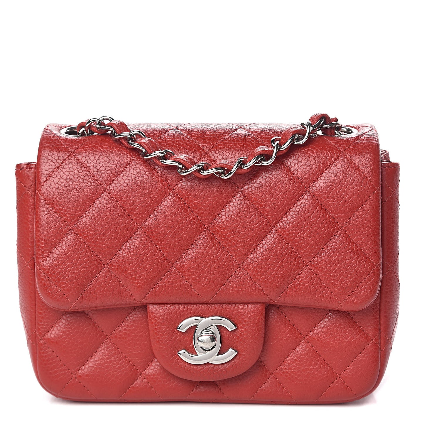 Caviar Quilted Mini Square Flap Red