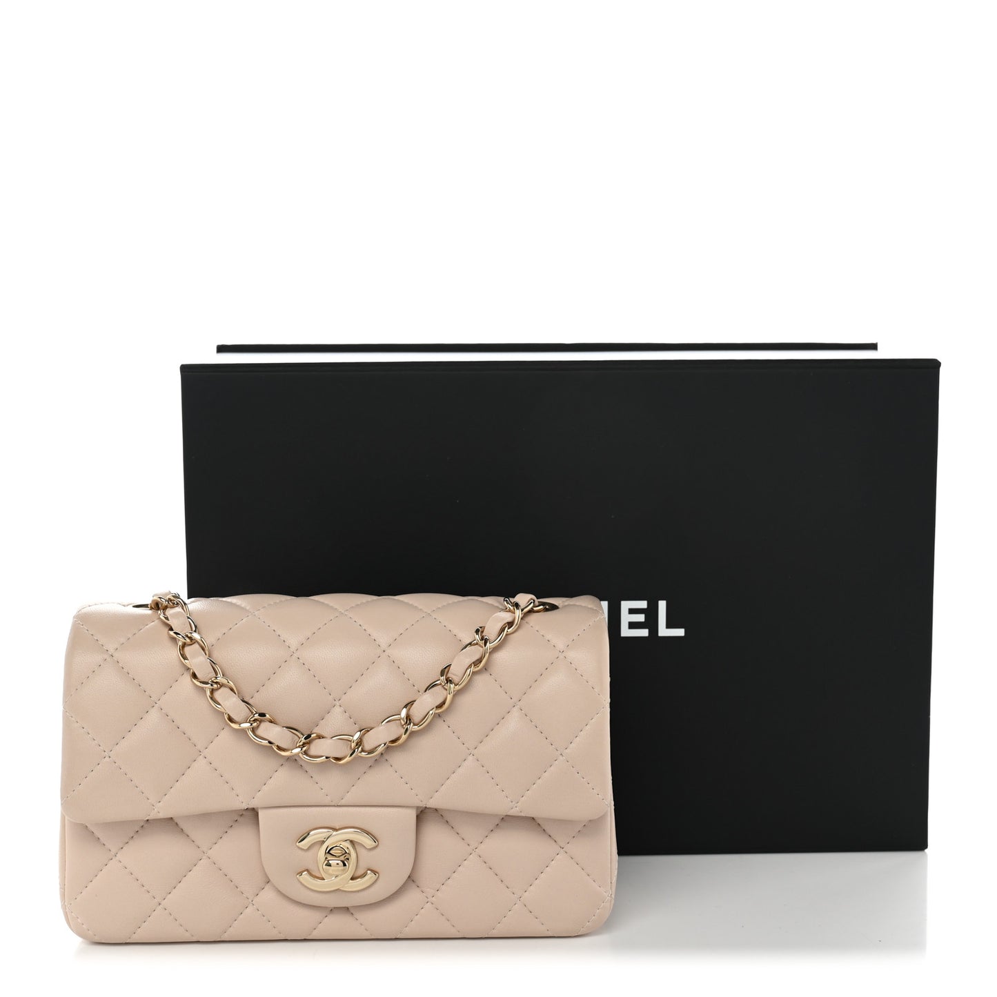 Lambskin Quilted Mini Rectangular Flap Light Beige