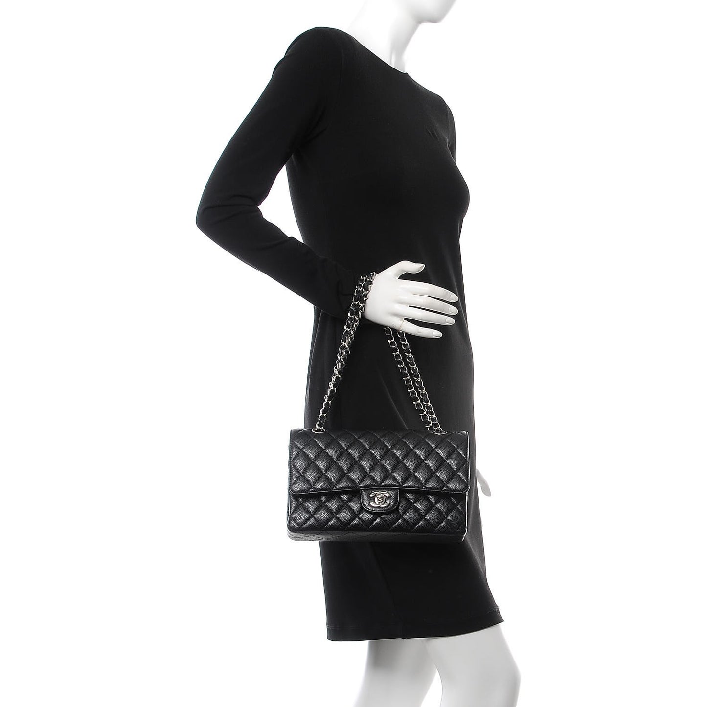 Caviar Quilted Medium Double Flap Black