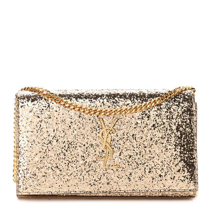 Saint Laurent Glitter Galactica Monogram Chain Wallet Platino 1 of 8