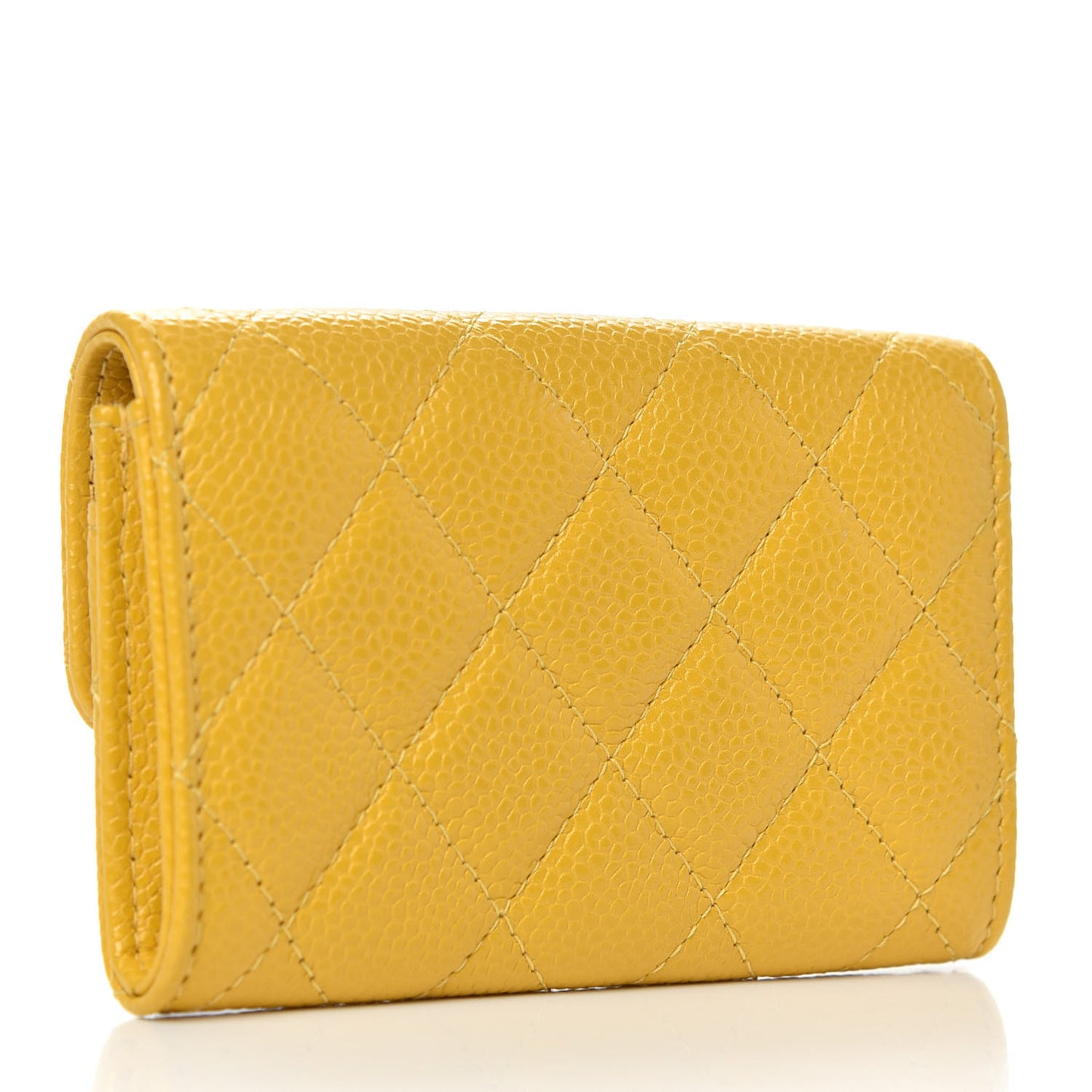 Caviar Quilted Flap Card Holder Yellow