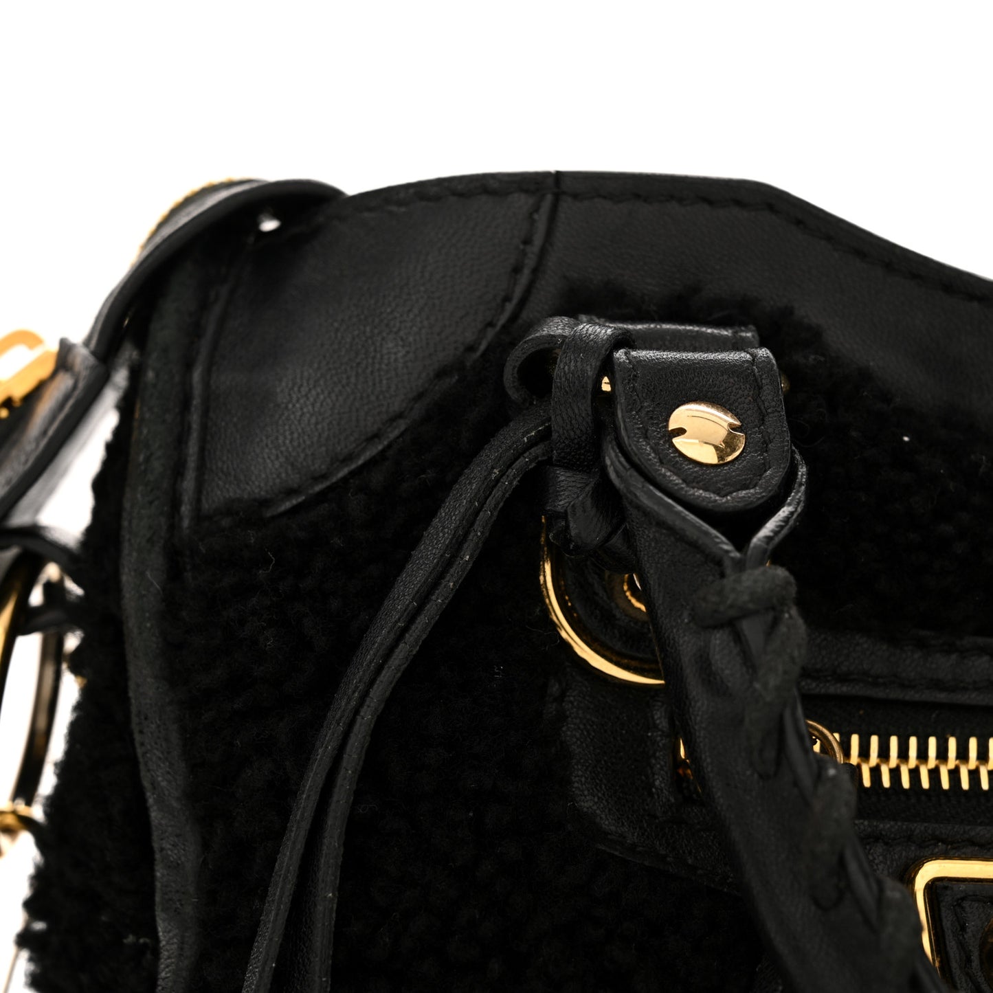 Shearling Gold Metallic Edge Hardware Mini City Black