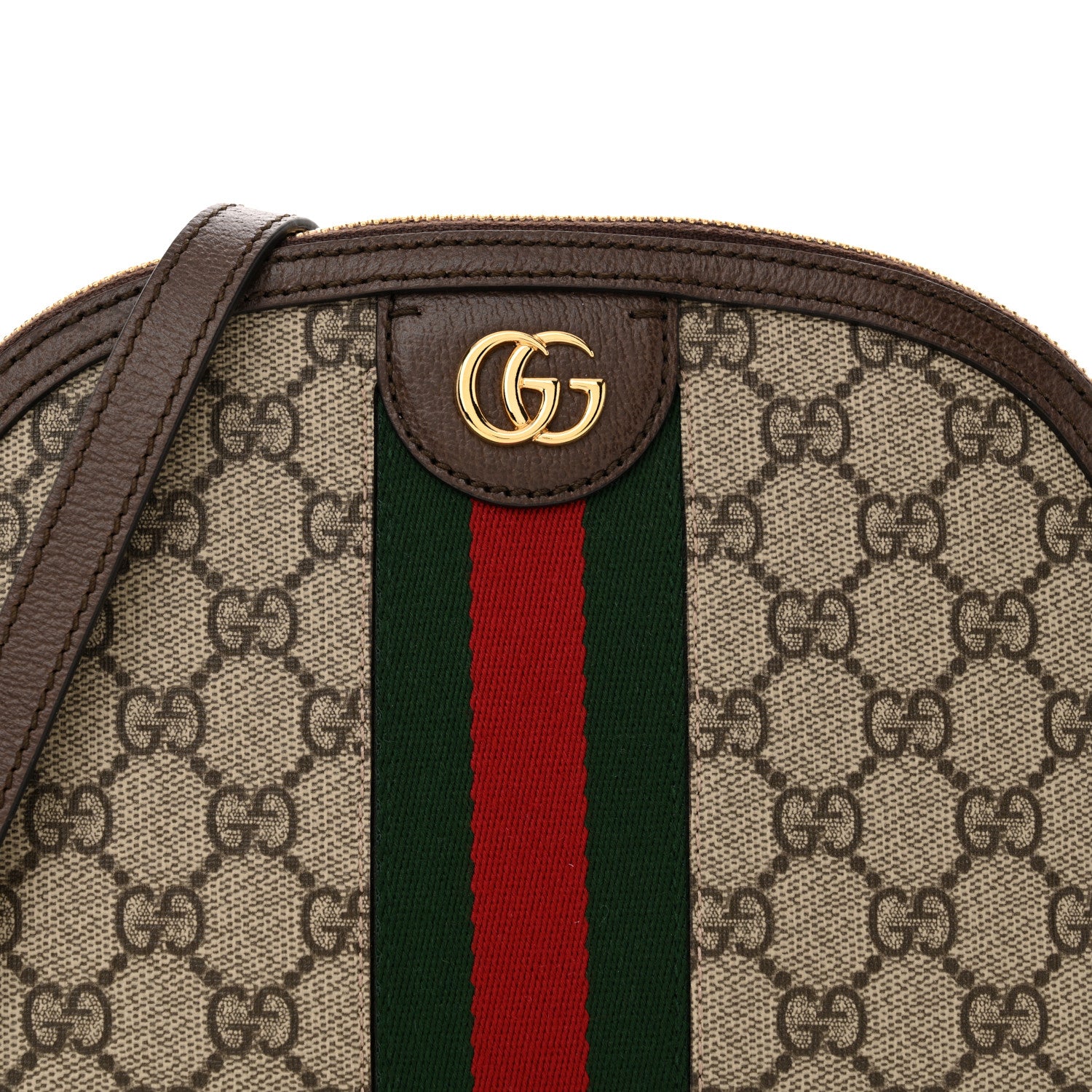 Gucci GG Supreme Monogram Textured Dollar Calfskin Web Small Ophidia Dome Shoulder Bag Beige Ebony New Acero 8 of 11